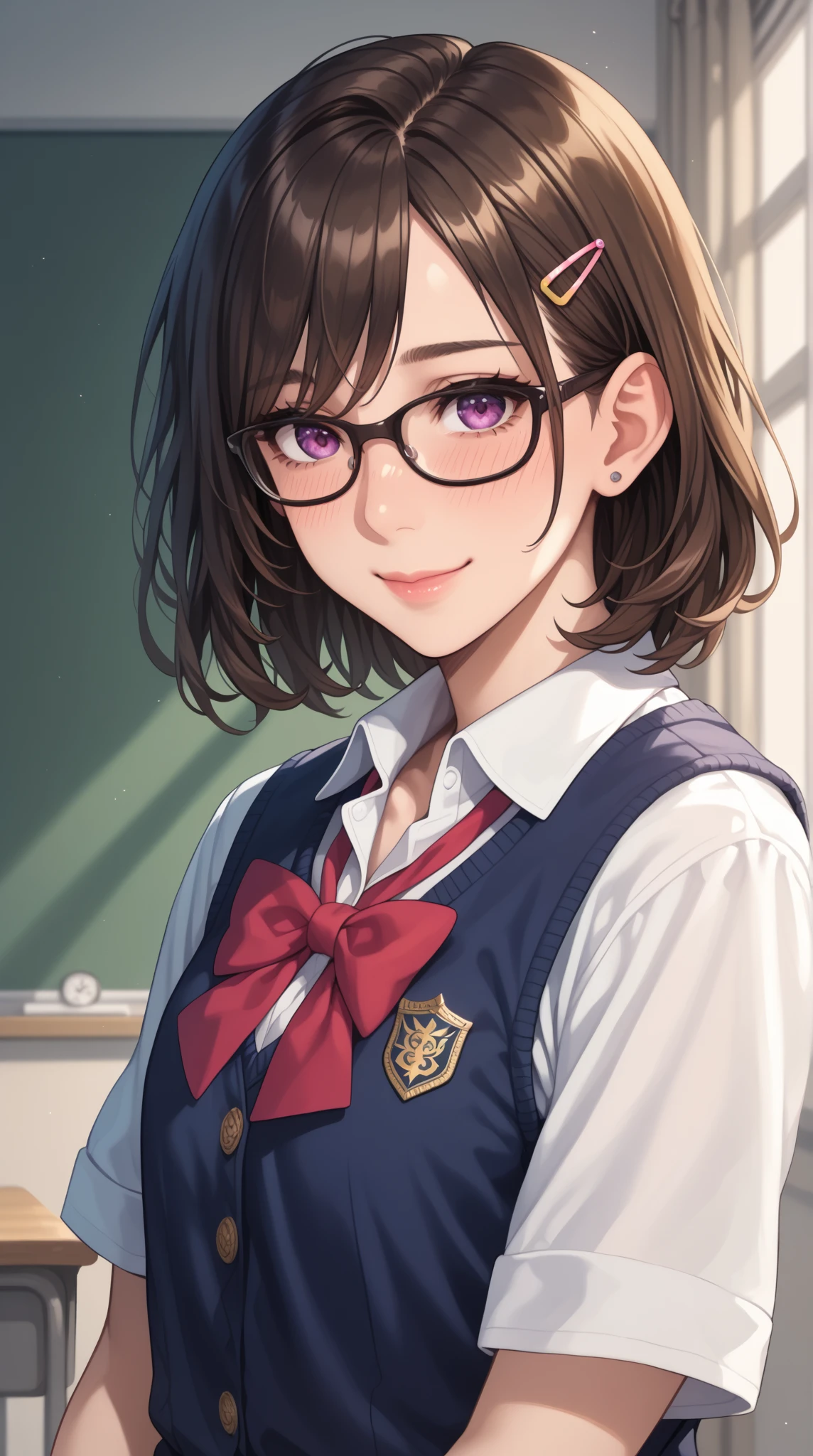 大きなtitsと眼鏡をかけたアニメのがベッドにいる, a hyperRealistic school girl, hyperRealistic school girl, Fascinating anime, Realistic school girl, , Wearing glasses, makoto shinka, Wearing glasses on, Smooth anime CG art, [ 4k digital art ]!!, Teasing Smile, Lit from behind, Cute school girl, tits