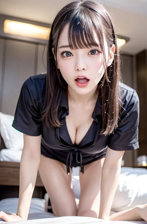 (8K、Raw photography、top-quality、masterpiece:1.2)、(realisitic、Photorealsitic:1.37)、ultra-detailliert、超A high resolution、Only one 12 year old girl、see the beholder、beautifull detailed face、A smile、There are dark spots under the eyes、lightly blushed face、Beautiful face、unclear、Constriction、(Slim waist:1.3)、Hair strands、Ribbons in the hair、(Very short hair:1.5)、Beautiful detailed skin、Skin Texture、floated hair、profetional lighting、Moist eyes、,NSFW,The pubic area is detailed、fullnude、Cute junior high school student、 Face like an idol、tiny chest、small tits、On the train、 Trem lotado、Being raped、molesting、Several men、(Having sex with an old man in a suit from above:1.8)、(Open your mouth wide and saliva drips from the tip of your tongue :1.5)、Side view、(((tmasterpiece))), ((best qualtiy)), ((intricate detailes)), ((超realisiticなリアリズム)), The nipple is visible、grnades breasts、Licking the nipples、Eyes open、(mouth wide open and sticking out tongue:1.5)、Shyness、surprised expression、anguished expression、The clitoris is visible、expand pussy、hold a man's cock in your hand、You can clearly see whose hands and feet belong to、