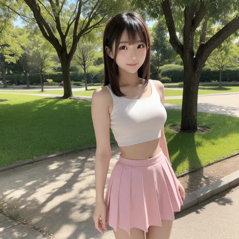 8k,Japanese,10 years old,Innocent face,Teenage Girl,cute,mini skirt,Casual wear,Sitting,Black Hair,garden,Hair Clip、Light clothing、Cheerleader、cute、High exposure、Spreading her legs wide、See-through fashionable clothes、Her panties are showing、Knee-high socks、Absolute area、The base of the thighs is visible、camisole、Baggy tank top、I'm on my knees、Angle from below、I can see your 、The labia majora is visible、The lower half is naked、The labia majora is visible、cute顔