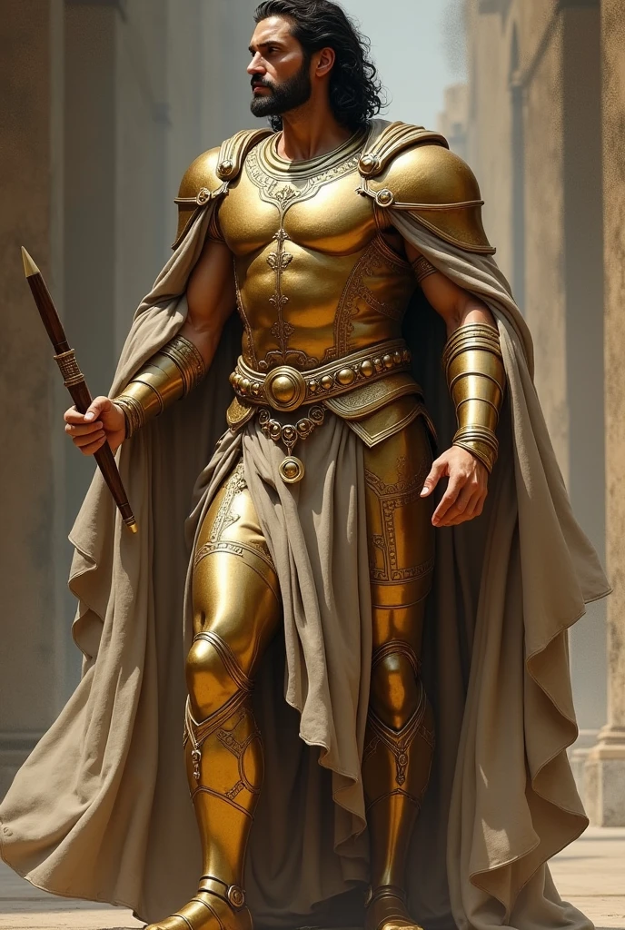 golden statue, sexy man, high, with long, straight hair, golden skin,  gold jewelry, moon and full moon patterns on clothes, bare to the waist long floor-length skirt, in the building of the sand palace