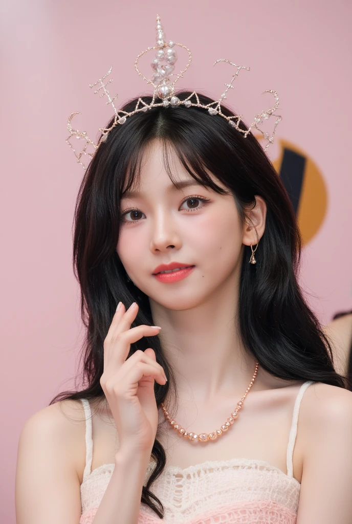 Sagasawa Fumika, 1个Giant Breast Girl, Alone, Wrist watch, Pendant watches, eBlue eyes, , mitts, tiara crown, a skirt, long whitr hair, Chopping, looking at viewert, whitegloves, of shoulders, with her mouth open, , No shoulder strap, Collar, Be red in the face, White dress, brunette color hair, Brown hair, hair between eye, Off-the-shoulder dress, 鎖骨, ssmile, By bangs, be on stage,
