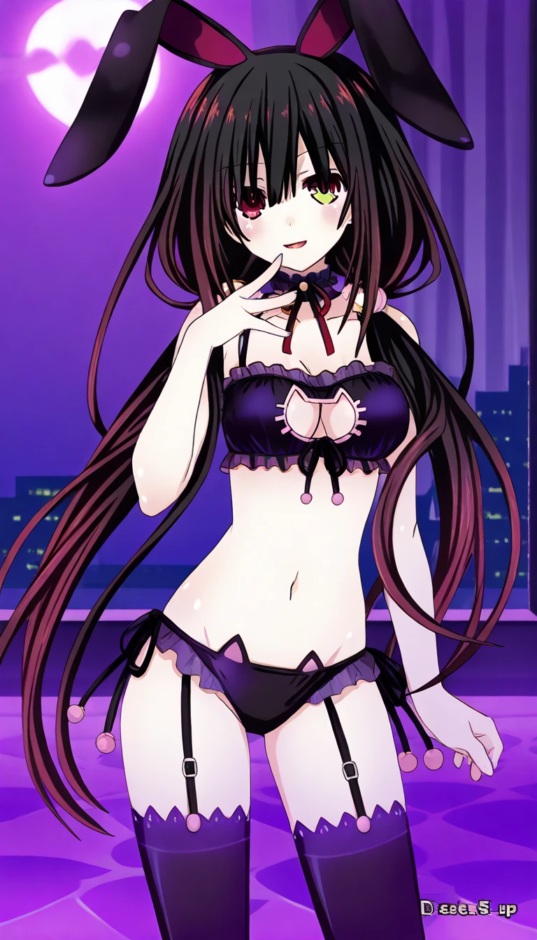 Kurumi Tokisaki, date a live, bunny lingerie,  mischievous smile , posing sensually, night pool, beautiful