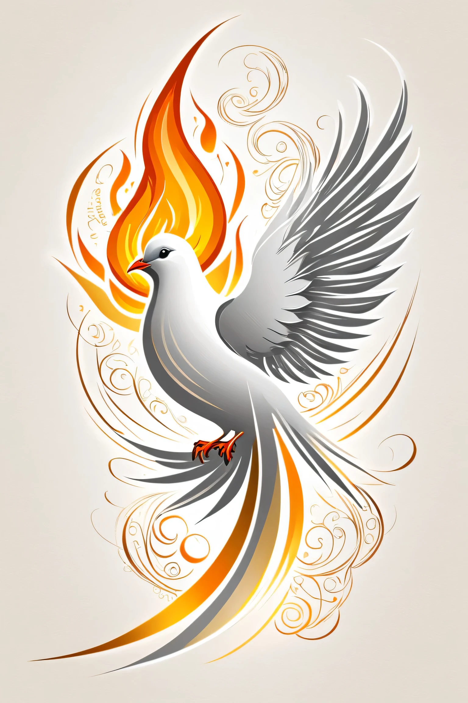 flaming torch:  A stylized draft of a flame ,  that symbolizes the Holy Spirit .  It may have soft and abstract lines , , appearing to be drawn by hand to convey a spiritual and dynamic touch.
2. PIGEON:
 Positioned inside or next to the flame or in front of the flame ,  the pigeon must be in a draft style containing only the outline ,  Simple and clean ,  representing peace and presence of the Holy Spirit .  It may be white or in a contrasting tone with the flame .
3. text "Assembly of God":
 Located below or next to the visual elements ,  in an elegant serif font or without modern serif ,  ensuring legibility and sophistication .
4. Number "90 years":
 Highlight the number 90 in an integrated way with the design ,  perhaps inside the flame or partially superimposed on the pigeon ,  using a robust and commemorative typography .
5.  Suggested Colors :
 Shades of gold or yellow for the number and the flame  (celebrating the 90-year Jubilee ).
 White or light gray for the pigeon .
 Light or neutral blue background for visual harmony .