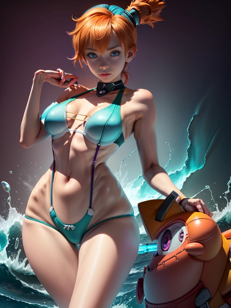 A school of cute carp,sharks, whale,Around a sexzy girl,with saggy boobs,Irridescent color, Designed by Dietrams, Glows in high detail, C4D, Clean shadows, 4K