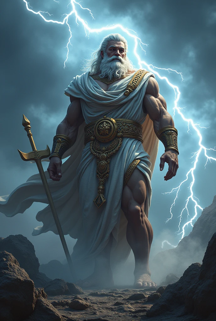 The villain Zeus shoots lightning from the sky, while the hero Hercules protects himself with a shield.