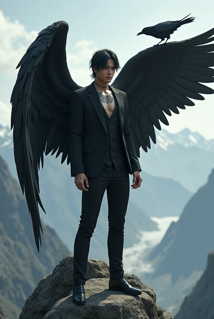 A man on his back with black wings