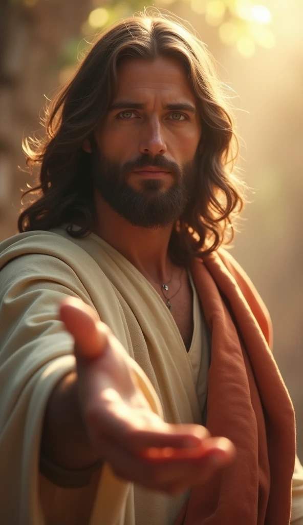 Jesus smiling and seeming to call the one who is watching - SeaArt AI