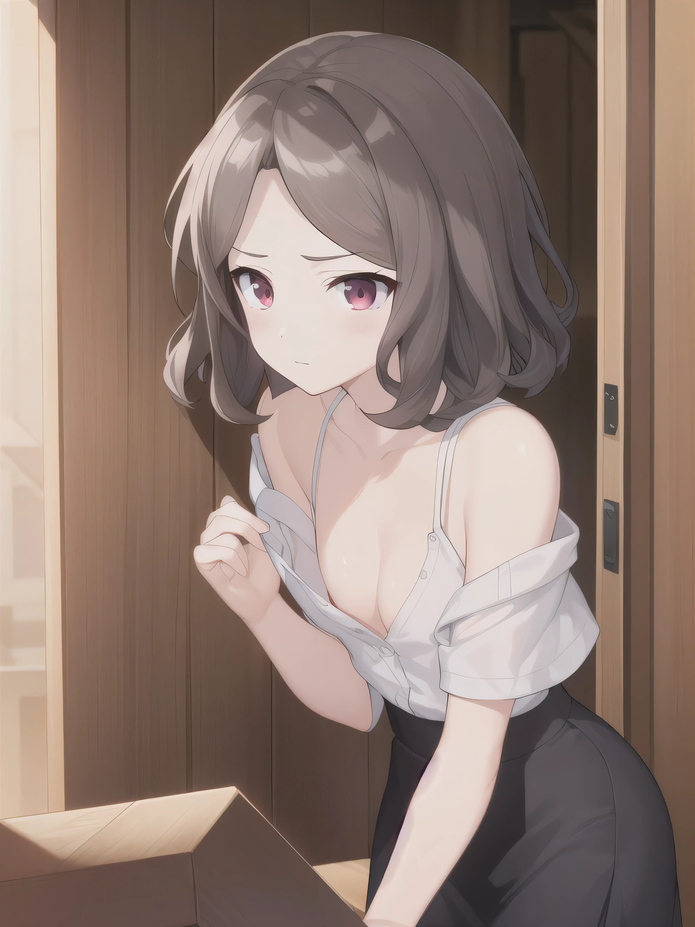 Brown hair, Short hair,( eyes:1.5), (Big Chest:1.2),
Take a break in a short skirt , red black color , white shirt , Seto Fuku,Low-cut,Cardigan,Close your eyes ,black,Cleavage Rest, While looking at the audience ,nipple,Chest, Undress ,
Indoor rest , class (masterpiece:1.2), best quality, High Resolution , Unity 8K Wallpaper , (illustration:0.8), ( beautiful and detailed eyes:1.6), exquisite facial details under the grandstand, Perfect lighting, extremely detailed CG , (Perfect hands, perfect anatomy ),