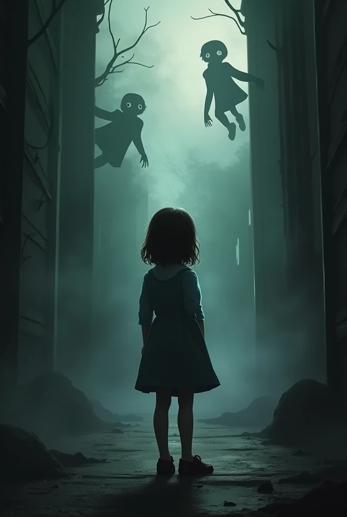 girl in a horror room trying to escap