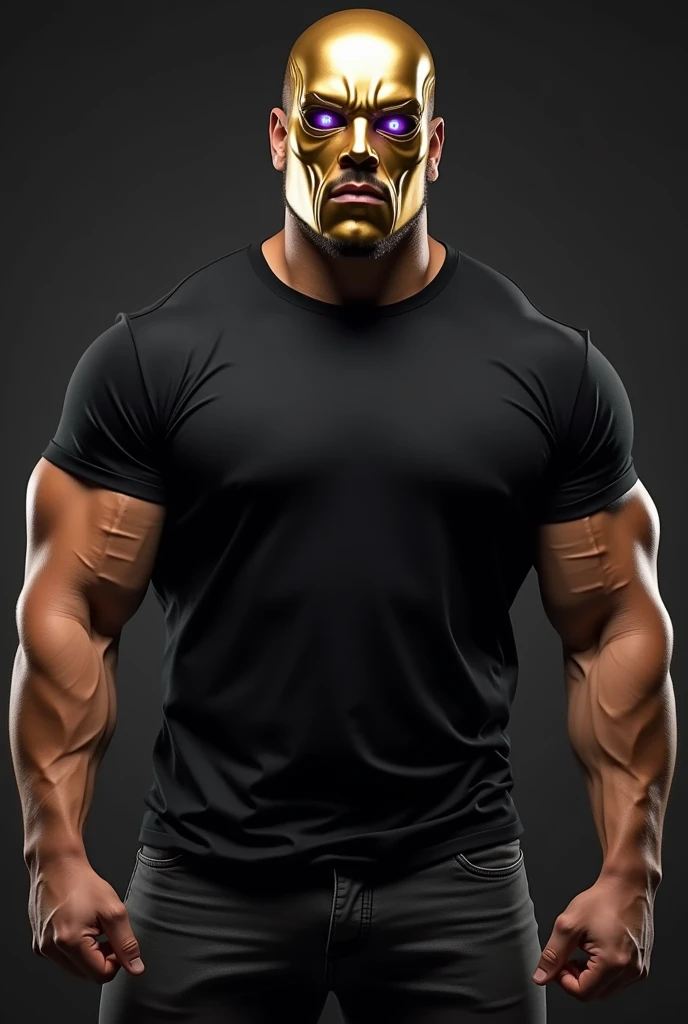 realistic beautiful handsome muscular naked bodybuilder man with a metallic mask over his lower face, full-body image, low angle view, simple background