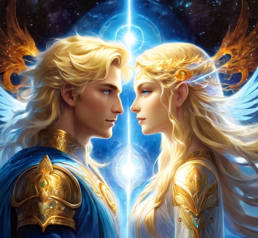 Blonde God and Goddess of Light, telepathic communication between twin flames.