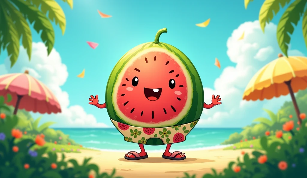 make cute watermellon with legs and arms in a summer costume theme
