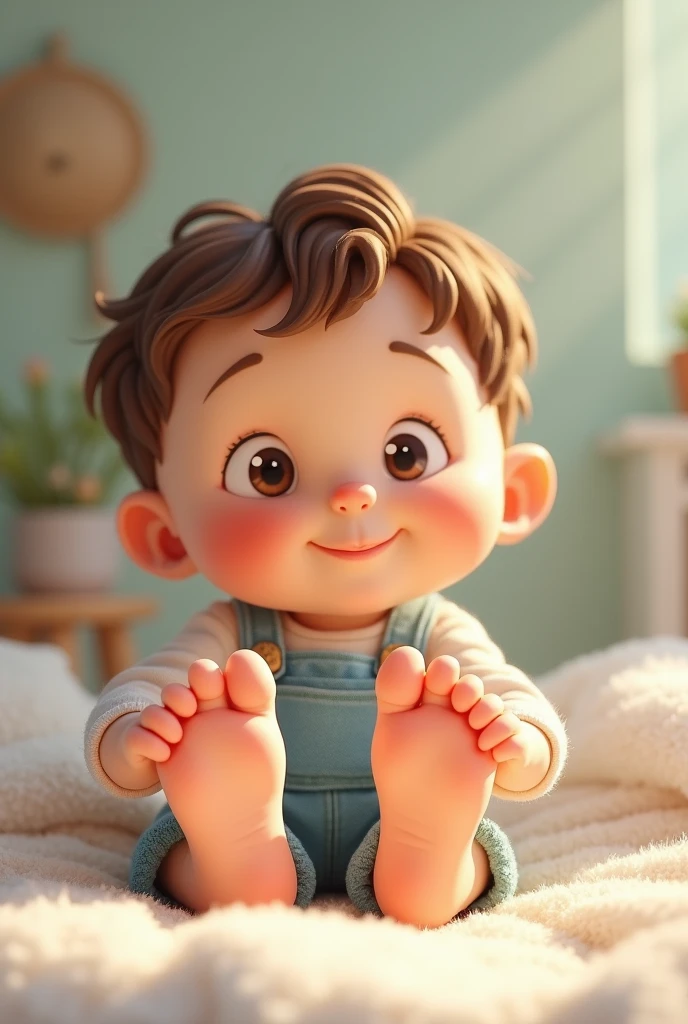 Young boy taking care of his little feet