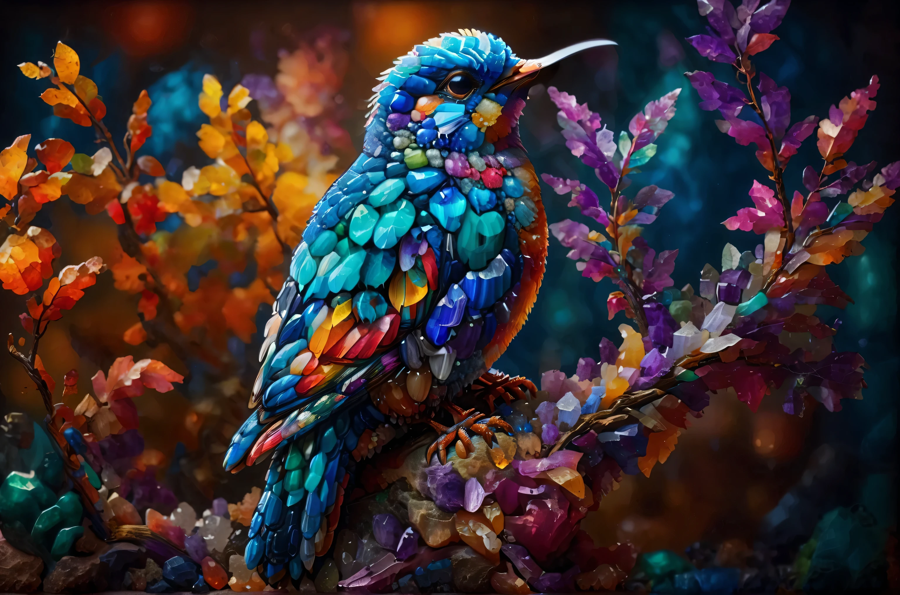colorful bird perched on a branch with leaves on the background, colorful HD images , Colorful 8k, beautiful、 and colorful , Colorful Birdsと長い, 4K Highly Detailed Digital Art , beautiful4Kアート, Colorful 4k, on black background, beautiful vivid colors , Vivid and realistic colors, Details and Vivid Colors , Colorful Birds, beautiful vivid colors
