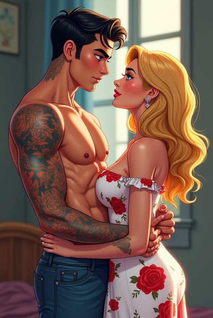 (Fucking big hard cock wearingcondom)One male Handsome short-haired tall huge beefy muscular Chad in center-frame hugging four beautiful bitches tackling him and touching his body and hugging him, cheerleaders, dressed in sweaters and jeans, small size breasts , perfect bodies with nice asses, women: very long flowing unkempt hair, flowers in hair, unique skin colorsseductive, tattoos, ornate materials, golden hour, , jewelry, 8k photography, raytracing, photorealistic, masterpiece, in love, grins, perfect faces, Flirtatious, setting: a living room couch, harem, watercolor, racially diverse, kissing each other, adoration, worship,