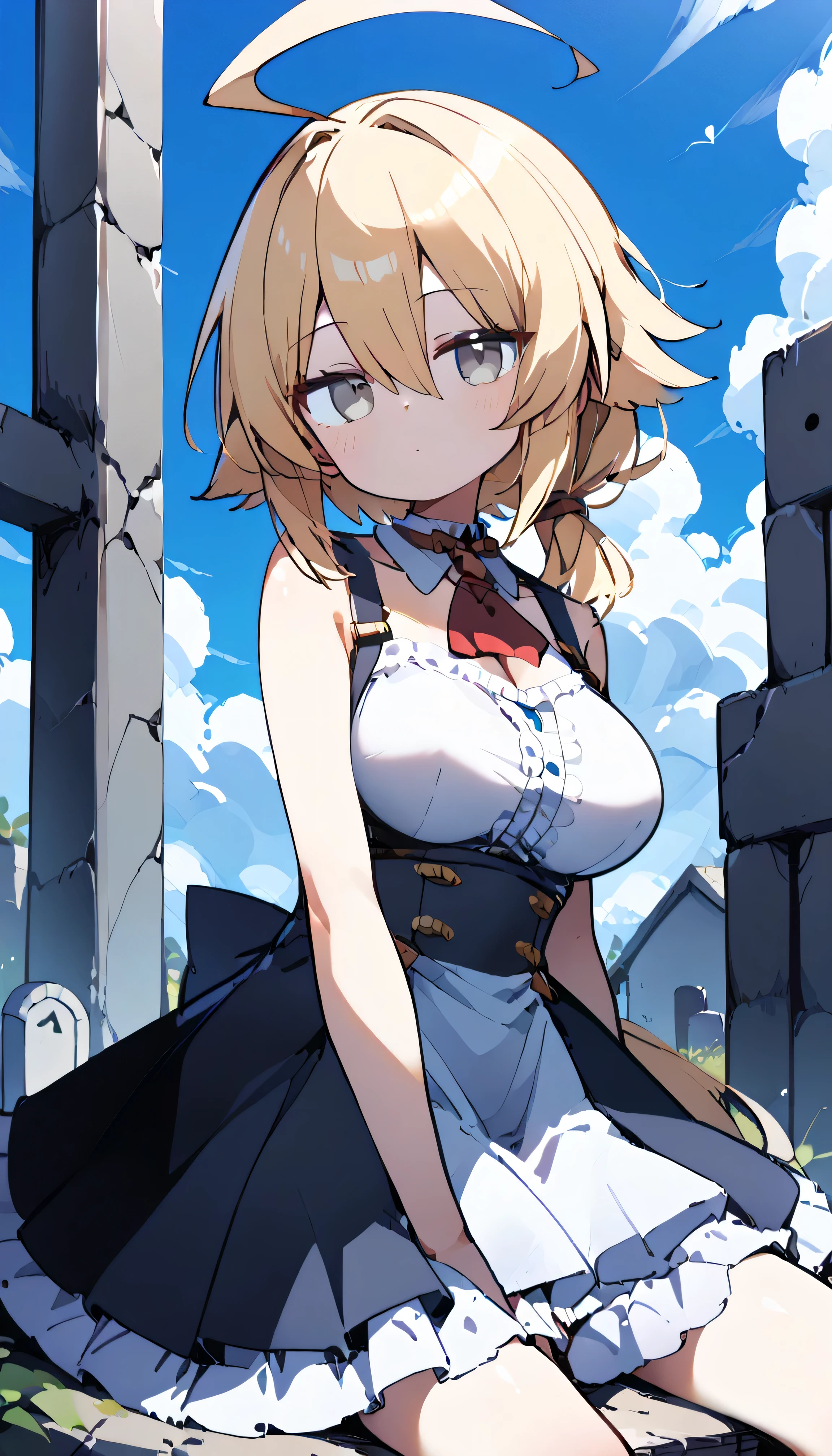 Anime girl sitting on the ground with a sword in her hand - SeaArt AI