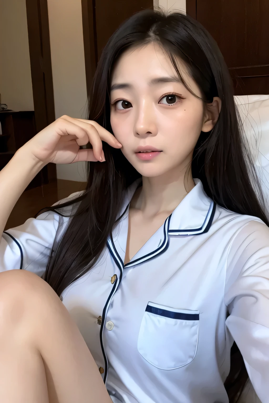 ((Highest quality)), ((Photo quality)), (detailed), Perfect Face,12 years old,bed,Upper Body