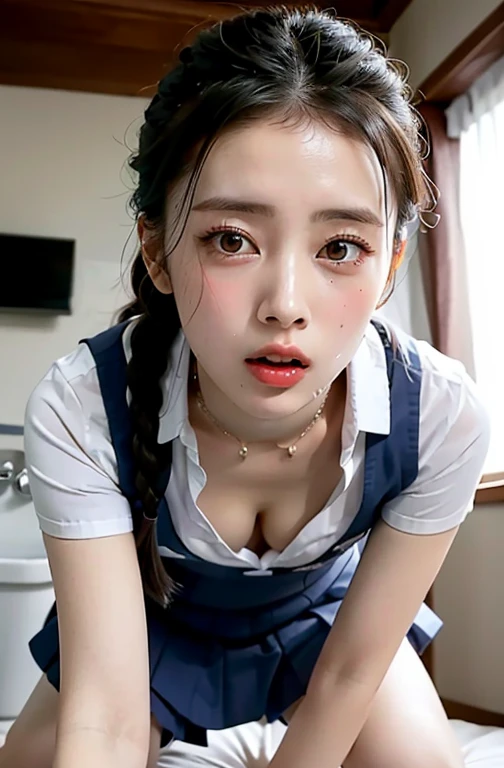 NSFW,4K,((Highest quality)),((masterpiece)),BREAK,((one girl)),(detailed),(in kitchen ),((One girl)),((perfect anatomy)),nsfw,((nude)),(naked),((12 years old)),((flat chest:1.55)),(stare at viewer with stern eyes:1.5),((one girl)),(bitting own lip:1.1),(angry:0.9),nose blush,(shamefull:1.2),(long hair),(beautiful hair),surprised, ((beautiful realistic face)),((skinny:1.3)),Beautiful Korean Women, Beautiful young Korean woman, Young and adorable Korean face, Gorgeous Young Korean Woman, Korean Girls, Girl cute beautiful face, Portraits of Korean female idols, Young and pretty Asian face, Cute natural anime face,Asian pretty face,((finely detailed face)),((glistening eyes)),((glistening eyes )),((large eyes)),(( pretty eyes)),(detailed),Perfect Face,((One girl)), ((clear eyes)),((show nipples)),((beautiful skin)),((A bow tie)), don't wear anything ,(upper body),(Equal left and right eyes), (nsfw:1.5),(show nipples),(don't wear anything),(nipples facing upwards), correct arm, 