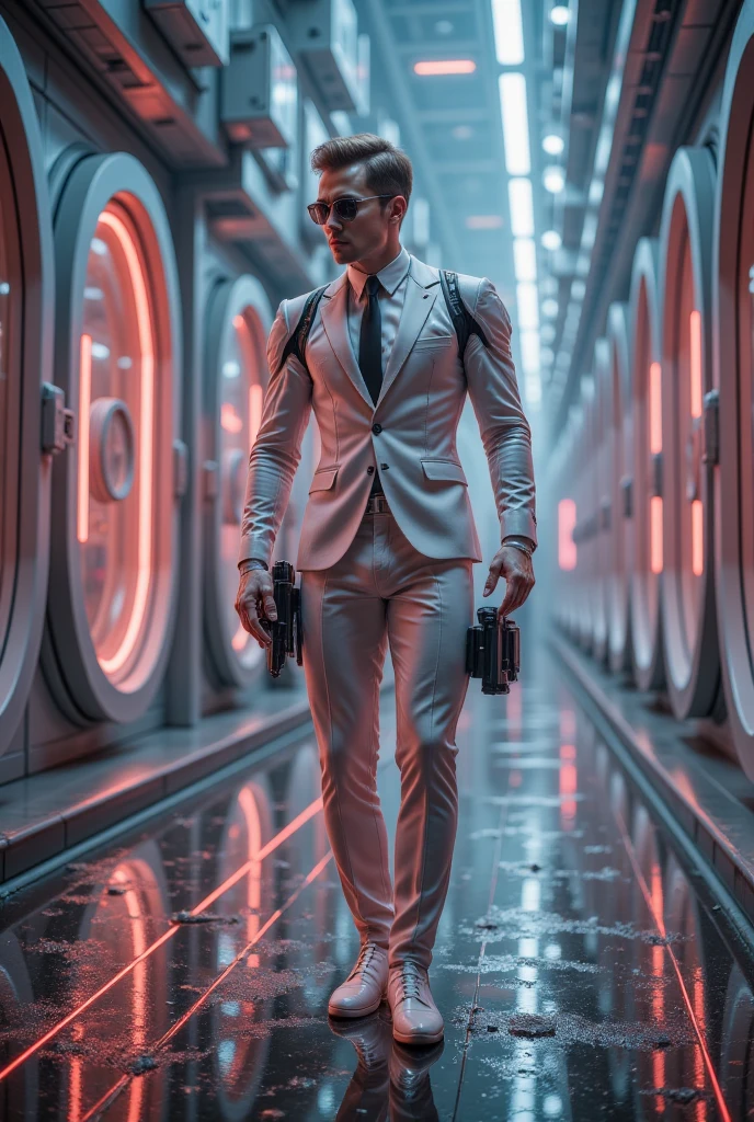  detailed illustration of a secret agent , ( best quality, Practical:1.37) spy, (Dark mysterious background, Secret Mission) special operations, (((Sleek light grey suit , Fit for the body))), Wear black sunglasses, ( high-tech gear and weapons  )  creates an exciting and suspenseful atmosphere , ( super detailed)  , a violent storm surrounded by advanced surveillance technology  , (vibrant colors:1.1)  intense and dramatic lighting , (Bokeh:1.1)  with slight red and blue hues ,   in a hidden underground facility  , (major:1.1)  captures the moment when the agent approaches a laser-protected vault , ( physics-based rendering ) spy活動におけるエージェントの高いスキルと専門知識を紹介する, (Clarify the focus) and leaving viewers intrigued by the Secret Mission yet to be revealed., (((Camel toe))), ((Japanese Girls))