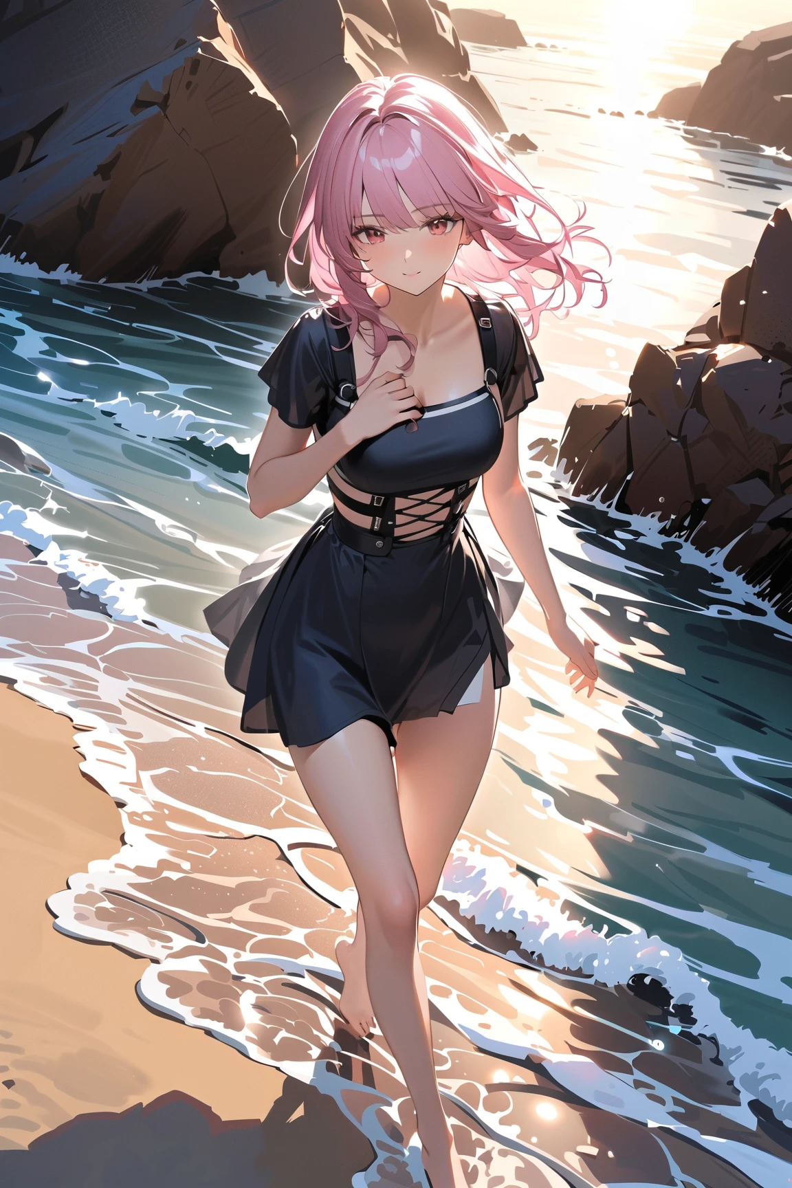 a girl,at the seaside,There is a train behind,Leave with your back turned,with tears,with tearsSmile,cry