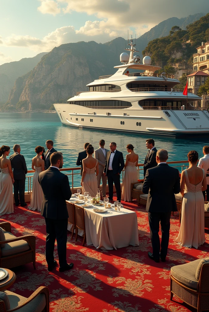 A glamorous party on the yacht, filled with beautiful people, music, and laughter,original,Jeff bezos