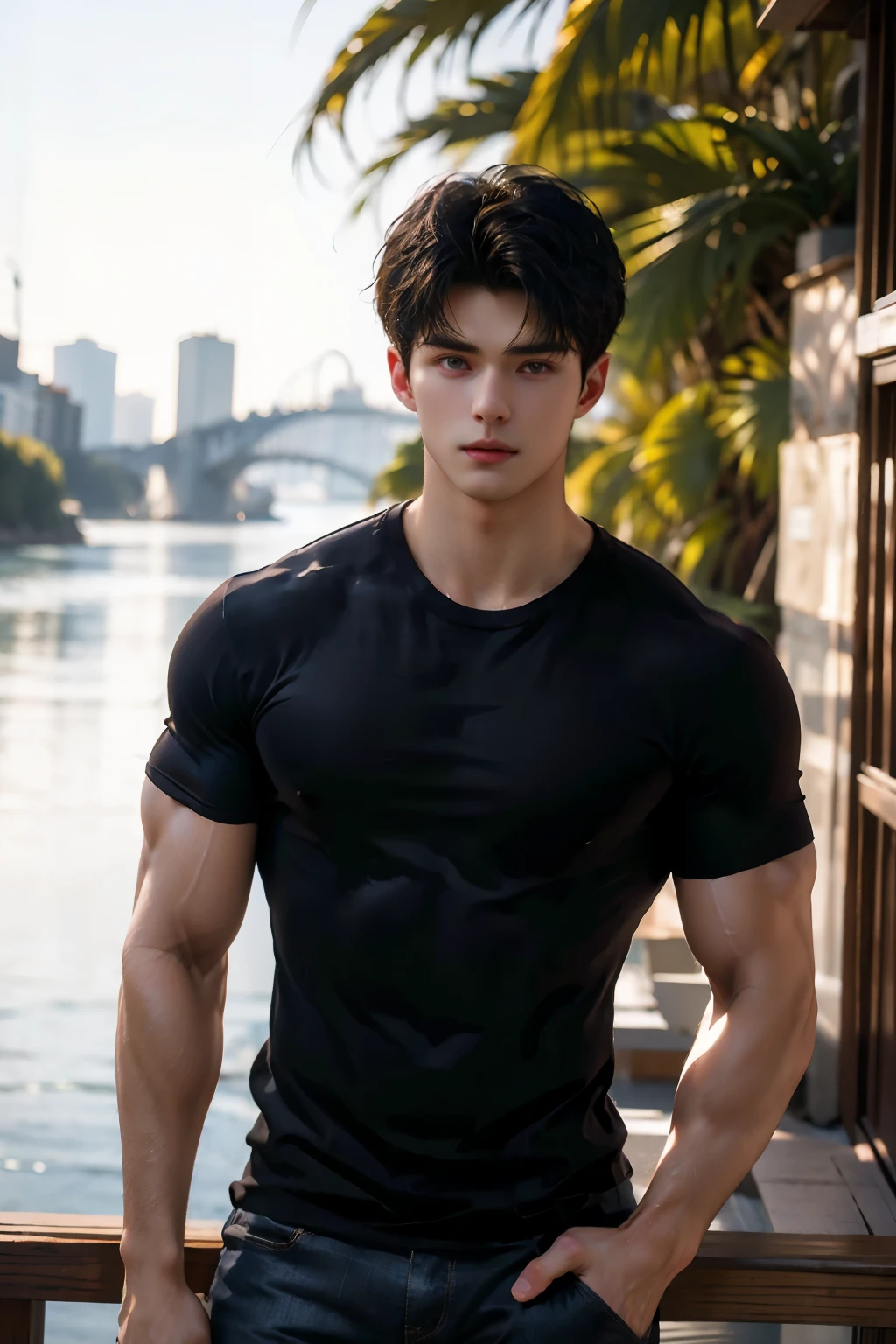 alec kevin, portrait, dynamic poses, tank top, muscular, face, realistic, high quality (absurdres, highres, ultra detailed), ((masterpiece)), ((best quality:1.1)), High Resolution, 8k,1boy, best quality, masterpiece, (photorealistic:1.4), 8k raw photo, 4k, high quality, masterpiece, best quality, highres, dynamic poses, realistic, detailed skin, mature male, high contrast <lora:new new alec-kevin-000009:1> <lora:add_detail:0.5>