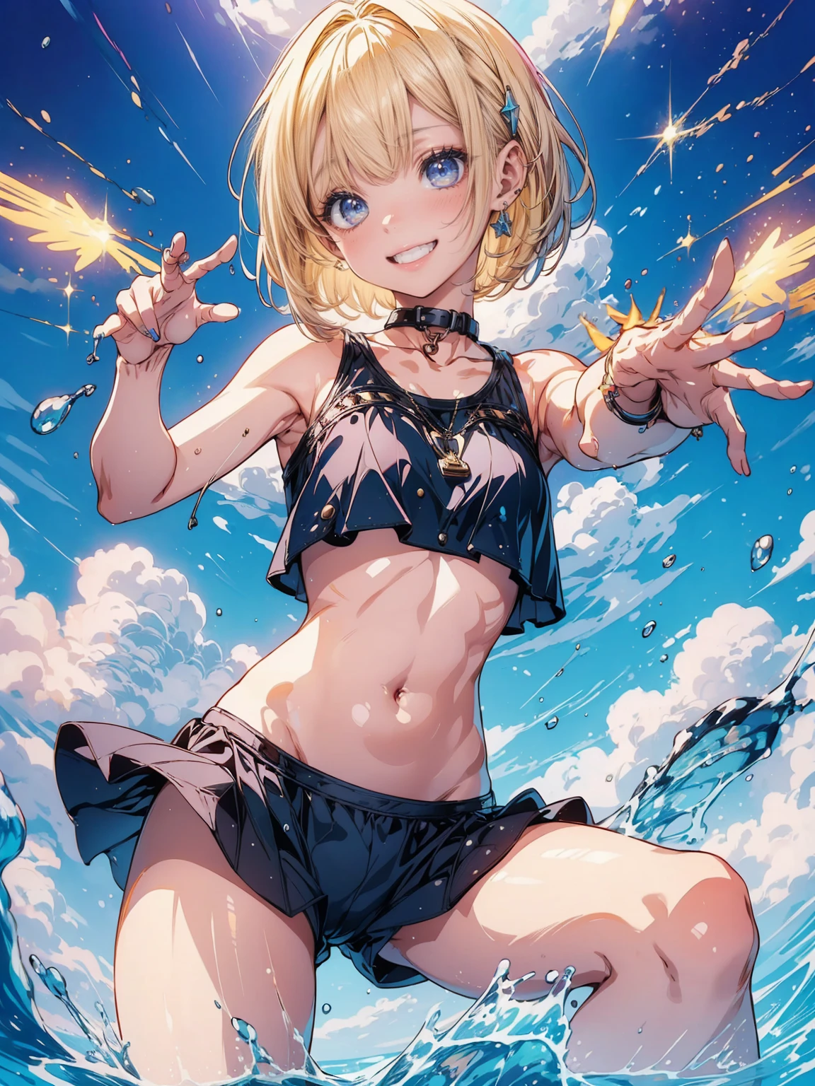 Snack confectionery Nudist、Torn clothes are scattered around、Unstable buoyancy sandstorm、amazing dynamism、great angle、