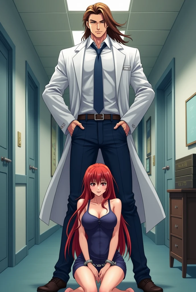 ((best quality)), ((masterpiece)), (detailed), 1girl, dark cherry red hair, long hair, no bangs, dark blue eyes with grey and green tint inside, girl is facing the camera and looks bored. Mole under left eye and one under her right side chin. Mole. Mole under left eye. Mole on her right chin. Semi realism. Japanese girl. Wearing a black spy suit , wearing adam Davenport outfit in lab rats, full body, no gloves, looking bored, cherry red long hair