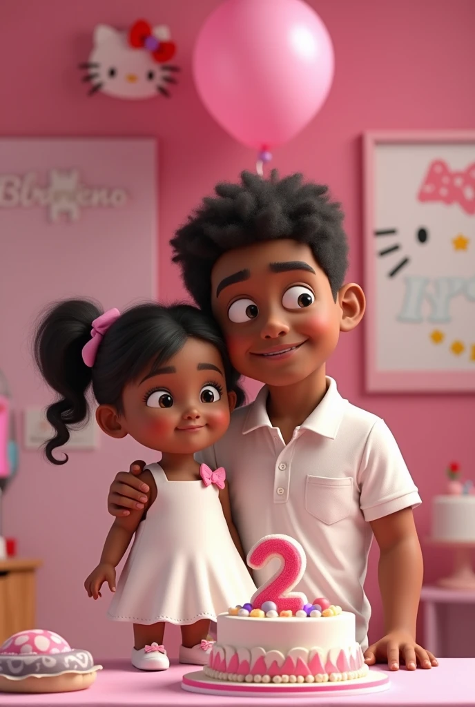 Capa de filme estilo Disney, uma preta com olhos castanhos, dark skin and curly hair working painting pictures and an art studio in the background and a brunette boy with straight hair