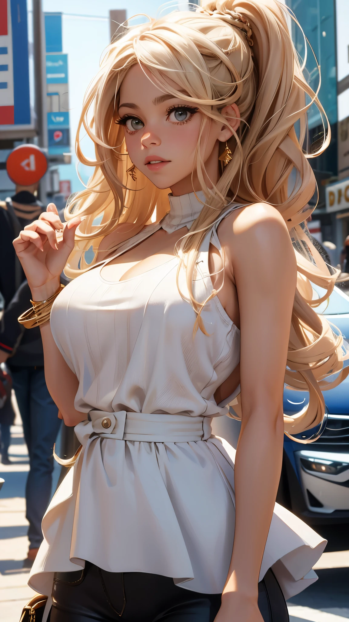 (correct anatomy 1.2)、(Long, straight blonde hair braided into twin tails:1.8)、Very beautiful woman at 20 years old、An exquisitely painted portrait、Perfect Skin、Delicate facial features、Beautiful and detailed eyes、Sharp Nose、full, Beautiful and detailed lips、Long eyelashes、Very detailed目と顔、Perfect and ideal proportions、Big Breasts、Tight waist、Big Ass、Captivating look、Six Pack、belly button、tattoo、Night Dress、In the background you can see the city's busy summer streets.、詳細なCityscape、people々々Flock、Neon Light、Vibrant atmosphere、Warm Summer Nights、Colorful umbrellas、Detailed architecture、Reflection in puddles、Detailed Texture、(Highest quality、4K、8K、High resolution、masterpiece:1.2)、Very detailed、(Genuine、Realistic、Realistic:1.37)、Bright colors、Dramatic lighting、Cityscape、Street Photography、Soaked clothes, Perfect Style,