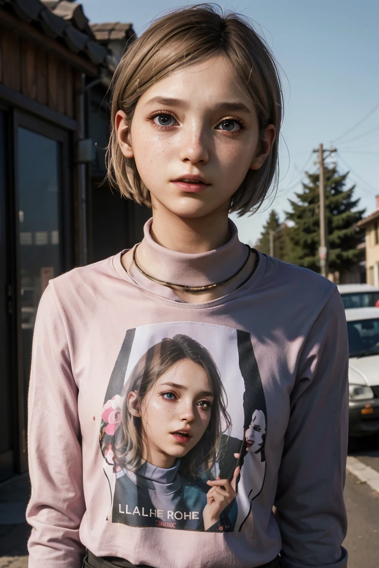 A stunning, intricate full color portrait ,  girl, wearing pink turtleneck or t-shirt, epic character composition, alessio albi, nina masic, sharp focus, natural lighting, subsurface dispersion, f2, 35mm,