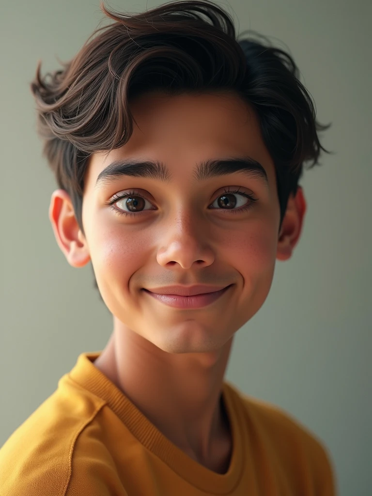 Indìan boy havig light brown hair and eyes and light skin who looks realistic as possible and human