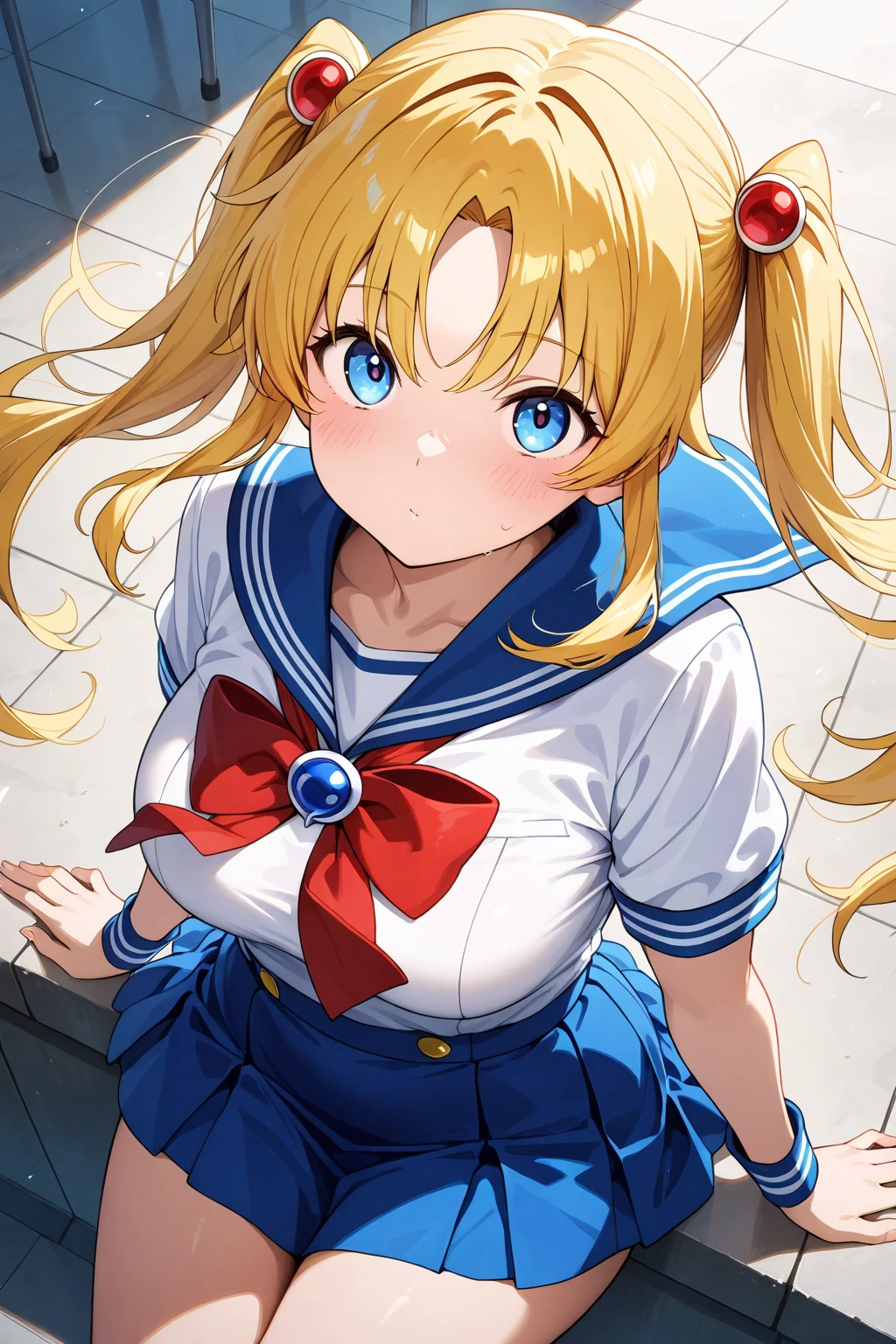 ((Highest quality)), ((masterpiece)), (detailed), high school girl,Lewd,Blonde,smile