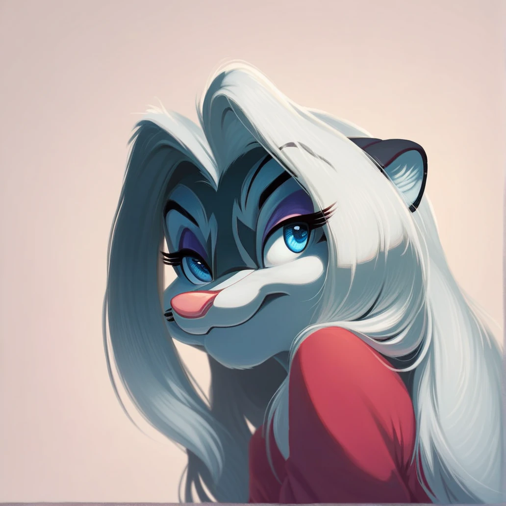 score_9, score_8_up, score_7_up, score_6_up, score_5_up, score_4_up, (Source furry), (rating safe), zigzag, 1girl, solo, long hair, furry female, white fur, facial mark, white hair, animal nose, blue eyes, smile,  