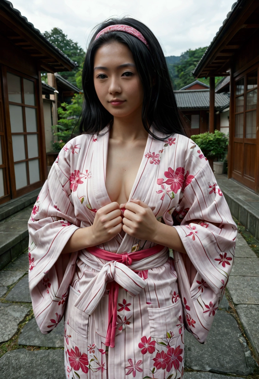 full nude、Fluffy kimono、open legs、Pubic hair dense、Spread your