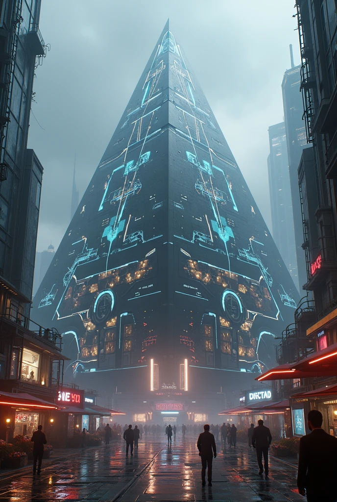 (((a large-breast bikini slim GIRL with black micro sunglasses))), (((aiming at viewer with a pistol))), a balcony of a futuristic building, aerial view of an ultra-futuristic megalopolis, many metal buildings and houses in dark colors from dark blue to black, a cidade tem tons de cinza metal, has smoky metal structures , industrial environment with smoke and fog around, carros escuros nas ruas, desert megalopolis, trilhos e trens modernos de de metal passando estre as ruas da cidade, tall futuristic metal buildings, many ultra modern buildings around, (((an Egypt sphinx statue on the top of building))), realistic, detailed, sci-fi.