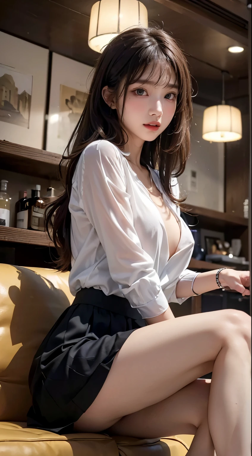 Best Quality, Full Body Portrait, Delicate Face, Beautiful Face, Big Eyes: 1.1, Makeup: 1.2, 25 Years Old Woman, Slim Body, Big Bust, OL Uniform, Female White Collar Uniform, Office Uniform, Black Stockings, Outdoor Scene, Standing, Bare Chest