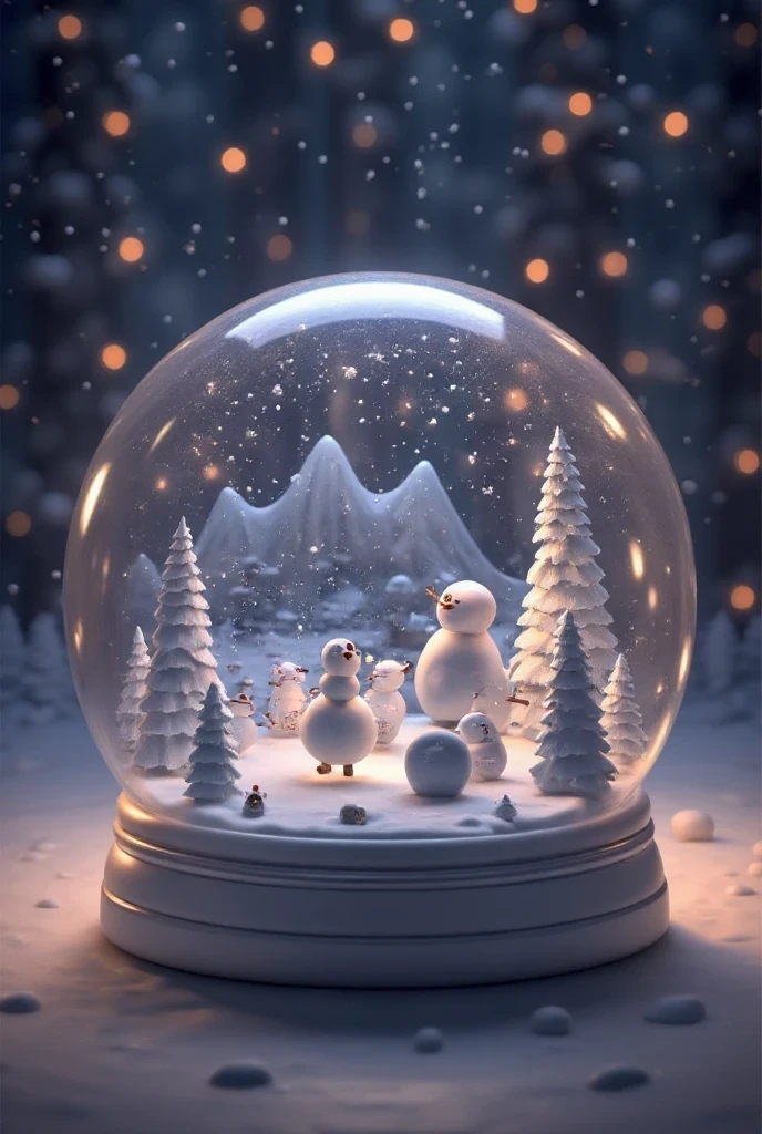 Snowglobe featuring Santa in a hot tub, surrounded by relaxed reindeer wearing sunglasses, sipping cocoa under a snowy forest sky.