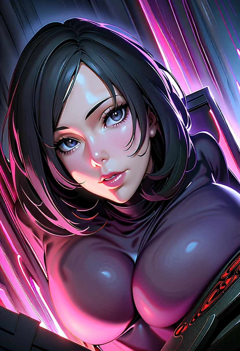 raios de luz,juri han,belo corpo,mulher jovem,short black hair , badass , colan,May,coxas torneadas,Evil Smile,juri han,chifres de cabelo,detalhes do corpo,low yellow lighting,raios de luz belo corpo detalhado,coxas