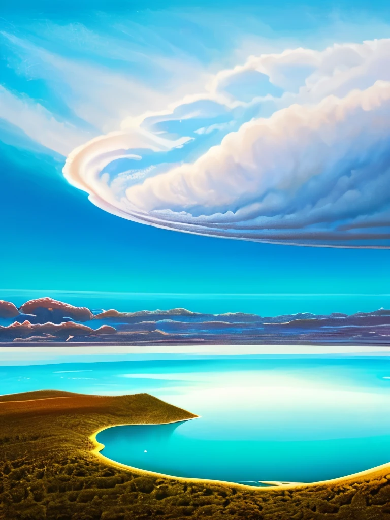 painting of a cloud formation over a body of water, airbrushed clouds, space clouds, glowing clouds, thunder clouds modernism, emitting spore clouds, rhads!!!, wlop and rhads, melting clouds, surreal clouds, clouds. fantasy, on cosmic cloudscape, thunderclouds, ceremonial clouds, nuclear explosions paint sky, atmospheric clouds', turbid clouds