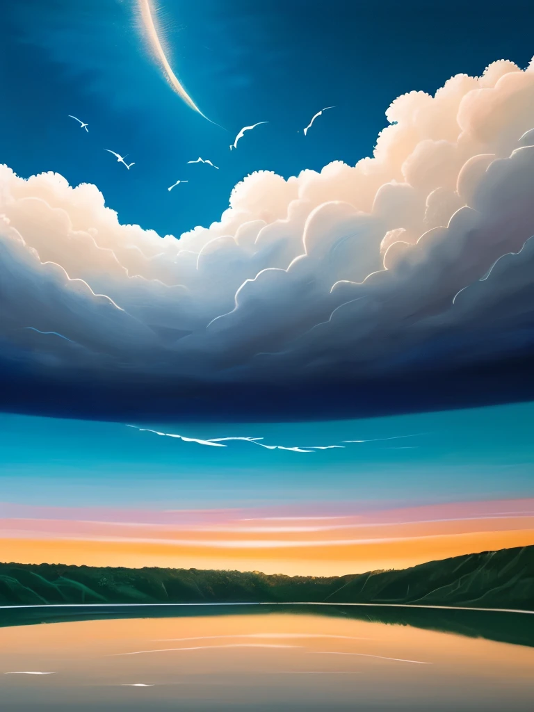 painting of a cloud formation over a body of water, airbrushed clouds, space clouds, glowing clouds, thunder clouds modernism, emitting spore clouds, rhads!!!, wlop and rhads, melting clouds, surreal clouds, clouds. fantasy, on cosmic cloudscape, thunderclouds, ceremonial clouds, nuclear explosions paint sky, atmospheric clouds', turbid clouds