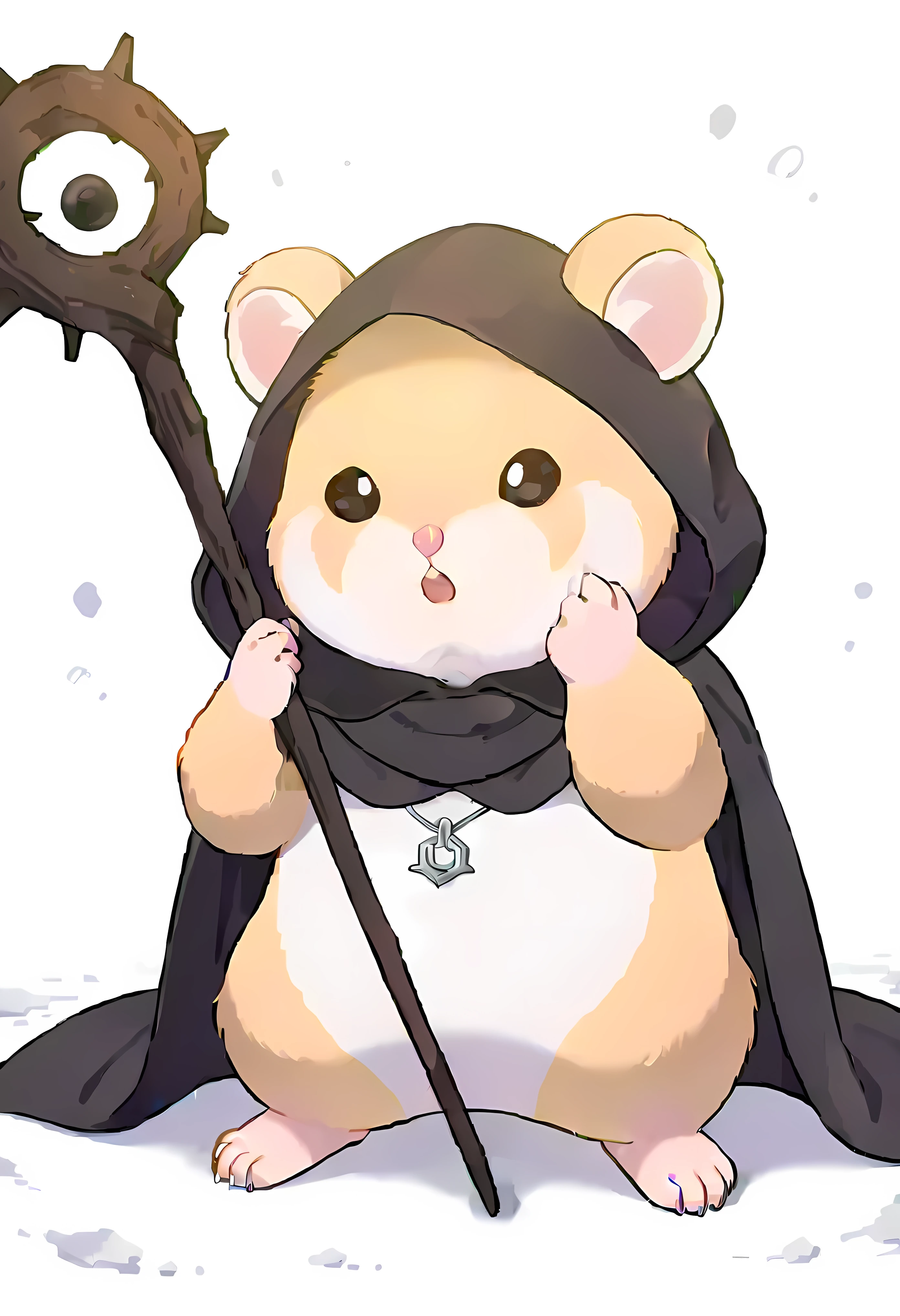 score_9,score_8_up,score_7_up,score_6_up,score_5_up,score_4_up, (by Lee Hae kyung 1.6), Solo Farming in the Tower, 8k, high quality, high details, white background, solo, Iona, slight_blush, yellow furs, hamster, animal focus, 5 fingers hamster, black eyes, claw, clothed, cape ,hood, staff, portrait,rodent,full body,epic, anime, 2D, (Iona 1.8),.