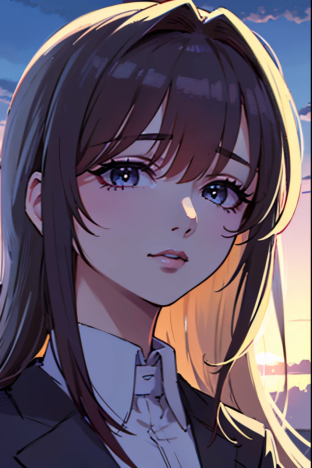 Anime girl with long hair in a suit and a bow,  realistic anime art style , anime girl portrait,  soft anime cg art , beautiful anime high school girl, realistic young anime girl,  portrait of an anime girl ,  anime style . 8K,  anime moe art style , Beautiful anime portrait,  High quality anime art style ,  anime style  portrait, attractive anime girl