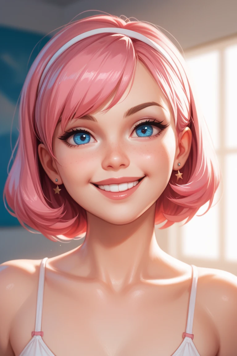 score_9, score_8_up, score_7_up, masterpiece, high quality, dystlye, happy, upper body, portrait, Amy Rose,