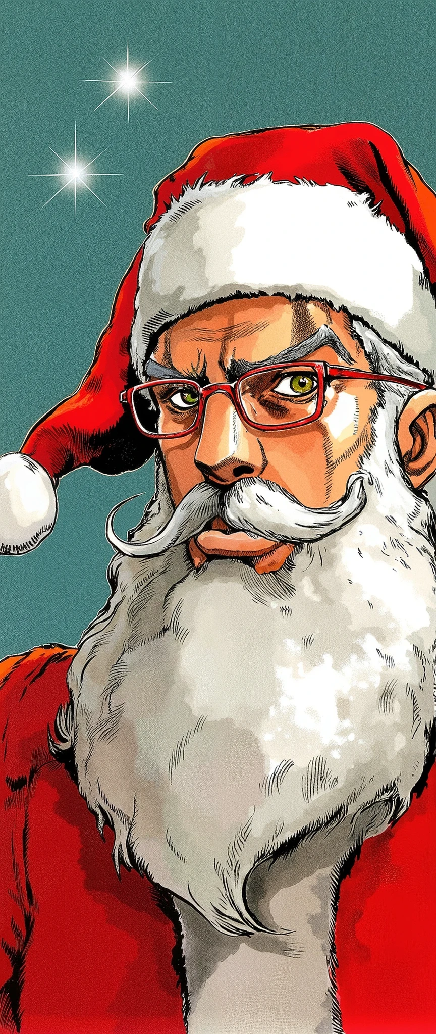 (masterpiece:1.2,Premium Quality , Mirror Finish , cinematic experience , Best illustrations:2.0, super detailed ),8k,16k,( wallpaper:2.0),("I refuse!"Santa Claus with the text:2.0),(JOJO&#39;s Bizarre Adventure style:2.0),(Serious:2.0)