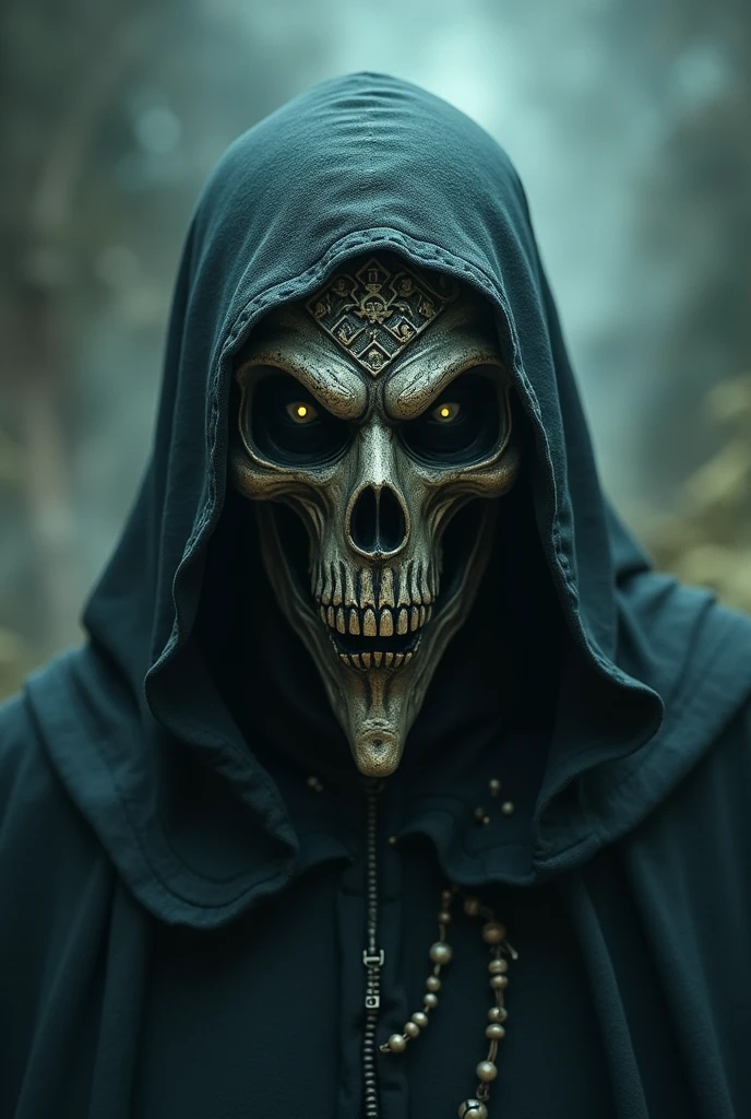 a close up of a painting of a skull, zombie in horror concept art, hooded cloaked sith lord, ghostly ghost, opened mouth, undead zombie, blue hooded cloak, fantasy character, <lora:MoosMST3:1>