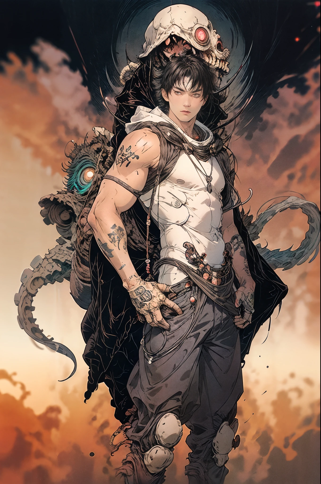 best quality,masterpiece,Ultra-high resolution,1 handsome sexy naked man,looking at the audience,one,Yamamoto Takashi style, octopus,
simple background,White_background,Machinery Division,Exoskeleton,Cold-blooded 30 years old man,tough guy style,Ice cooler,countless blades