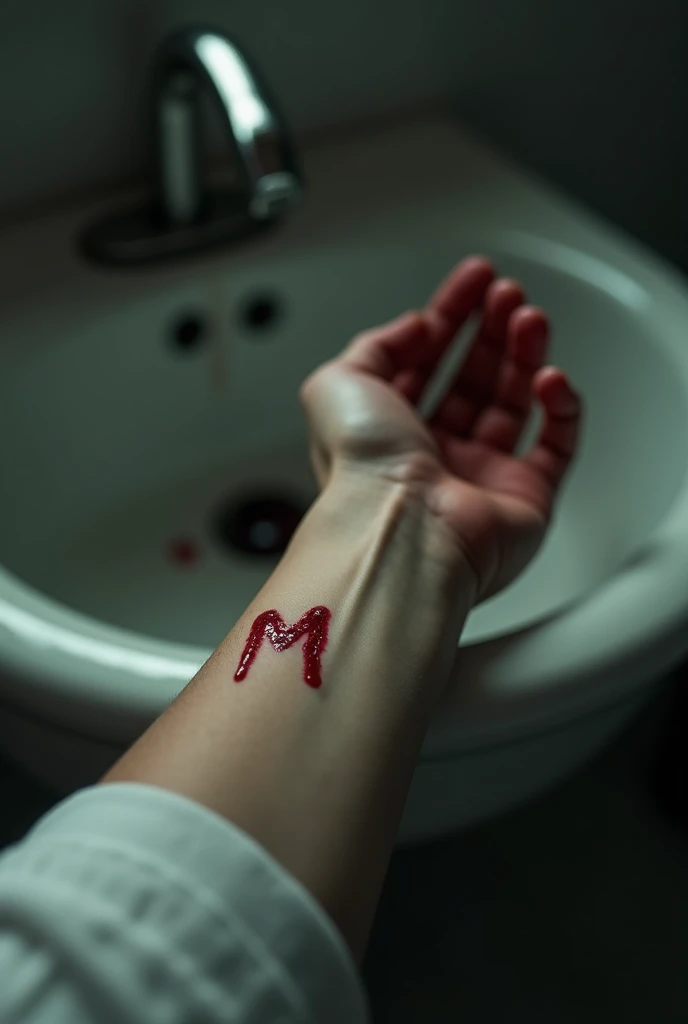 masterpiece, best quality, looking at viewer, facing viewer, bare legs, 1girl, solo, upper body, bow, serafuku, disgusted face, night time, heavy rain, outdoors, city, crop top, navel, wet clothes, drenched, overly long sleeves, hands in sleeves, blood tears, blood marks, dark alleyway, blood splattered on the ground, red bright light, glowing eyes, depth of field,holding a knife,red sky, atmofer,perfect hands