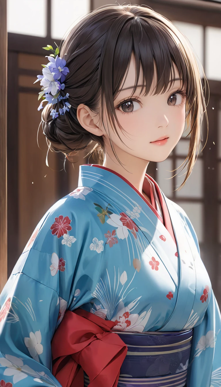 Elegant Japanese style kimono Beautiful charming girl wearing and wind yukata Beautiful charming girl,  Close-up of Girl Wearing and Windbreaker ,  Movie scene , Perfect Composition Relaxing , High Resolution Detail , top quality ,  Precise anatomy (  Correct and Perfect Anatomy  )  Super Detail Animation Art and Visual Effects Master &#39;s Artwork Station ,  Conceptual Artwork anatomy correct detailed sharp focus illustration, 藝術作品