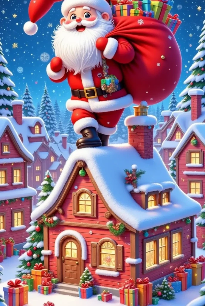 merry christmas  Santa Claus  flying over a house with presents,  Santa Claus ,  Santa Claus e, Amazing wallpapers,  OFFICIAL ART 